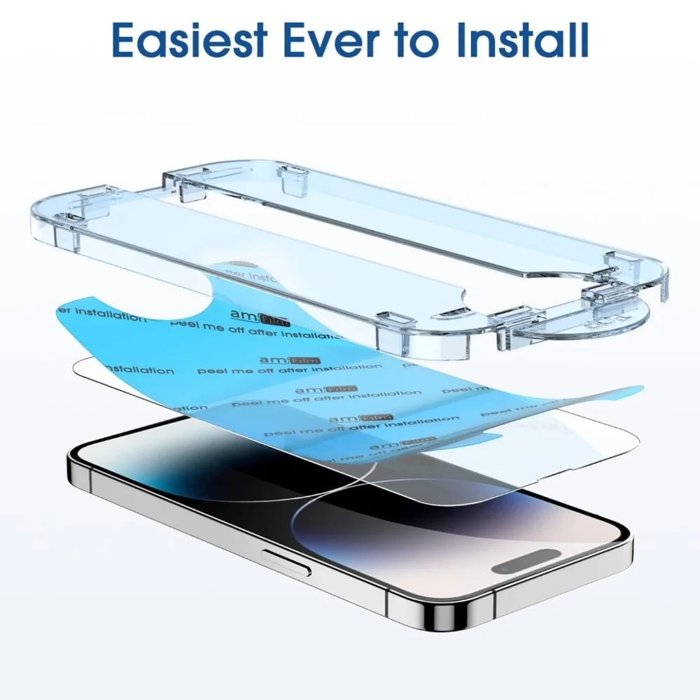 amFilm OneTouch Tempered Glass Screen Protector 2-Pack for iPhone 14 Pro Max